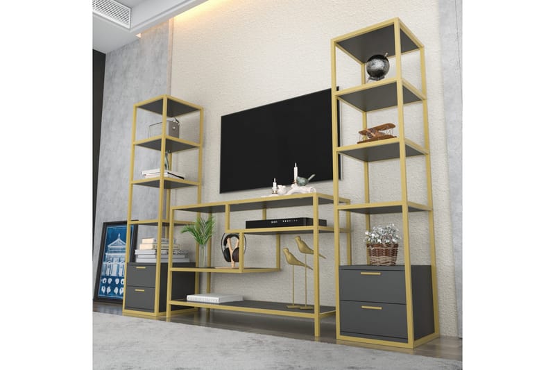 Tv-møbelsett Zakkum 198x160 cm - Gull - TV-møbelsett