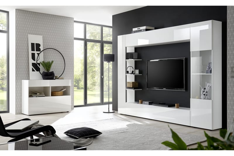 Veggkombinasjon Selvena 295 cm - Hvit - TV-møbelsett