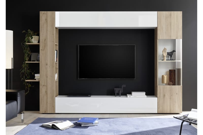 Veggkombinasjon Selvena 295 cm - Hvit|Tre - TV-møbelsett