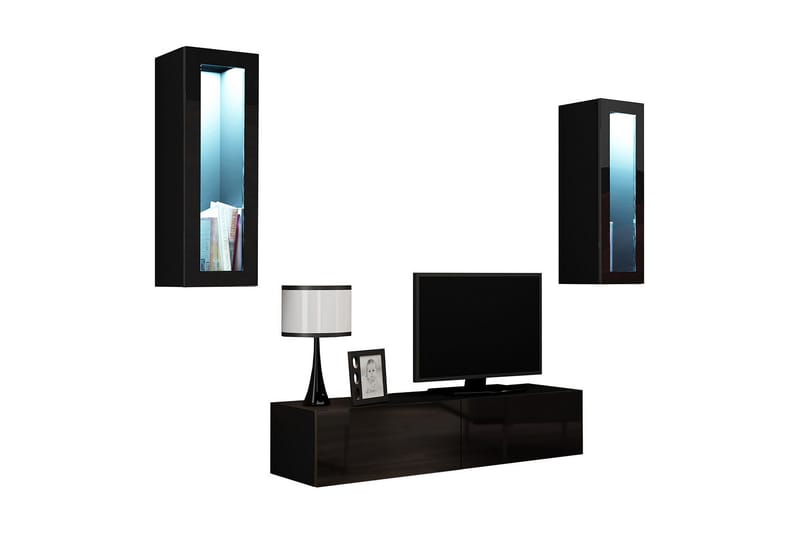 Vigo TV-møbelsett 210x40x180 cm - Svart / Hvit - Møbler - TV- & Mediamøbler - TV-møbelsett