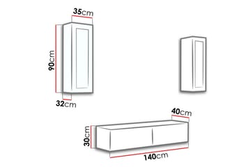 Vigo TV-møbelsett 210x40x180 cm - Svart / Hvit - Møbler - TV- & Mediamøbler - TV-møbelsett