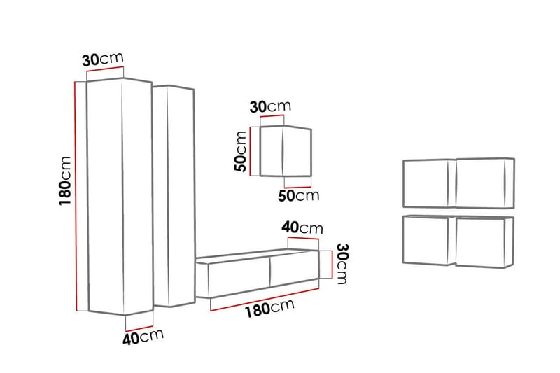 Vigo TV-møbelsett 260x40x180 cm - Møbler - TV- & Mediamøbler - TV-møbelsett