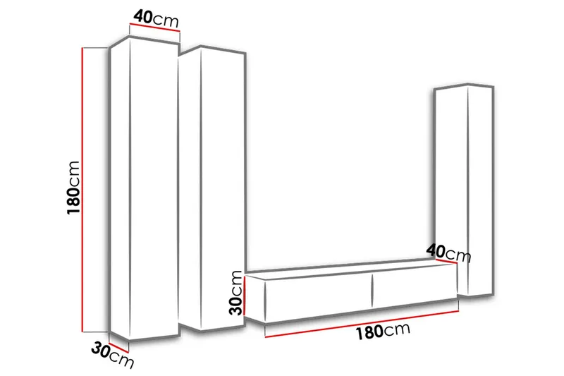 Vigo TV-møbelsett 300x40x180 cm - Møbler - TV- & Mediamøbler - TV-møbelsett