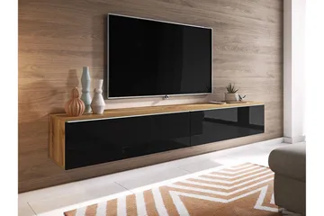 Cuguen Tv-skap 180 cm Hvit LED - Natur/Svart - Møbler - TV- & Mediamøbler - TV benk & mediabenk