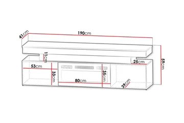Glenndale TV benk med oppbevaring + LED kamin + Belysning 190 cm - Hvit - Møbler - TV- & Mediamøbler - TV benk & mediabenk