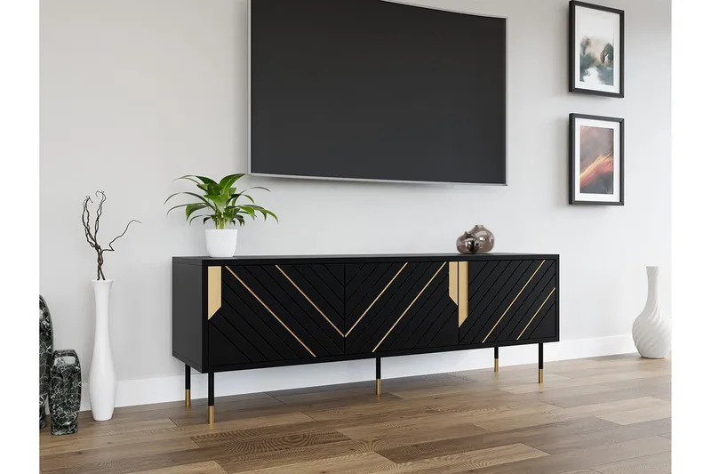 Juniskär Gulvstående TV-benk 154 cm med Oppbevaring i Malt Tre - Svart - Møbler - TV- & Mediamøbler - TV benk & mediabenk