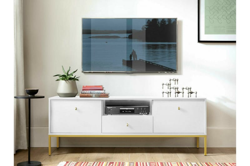 Klinkerville Gulvstående TV-benk 154 cm med Oppbevaring i Malt Tre - Hvit - Møbler - TV- & Mediamøbler - TV benk & mediabenk