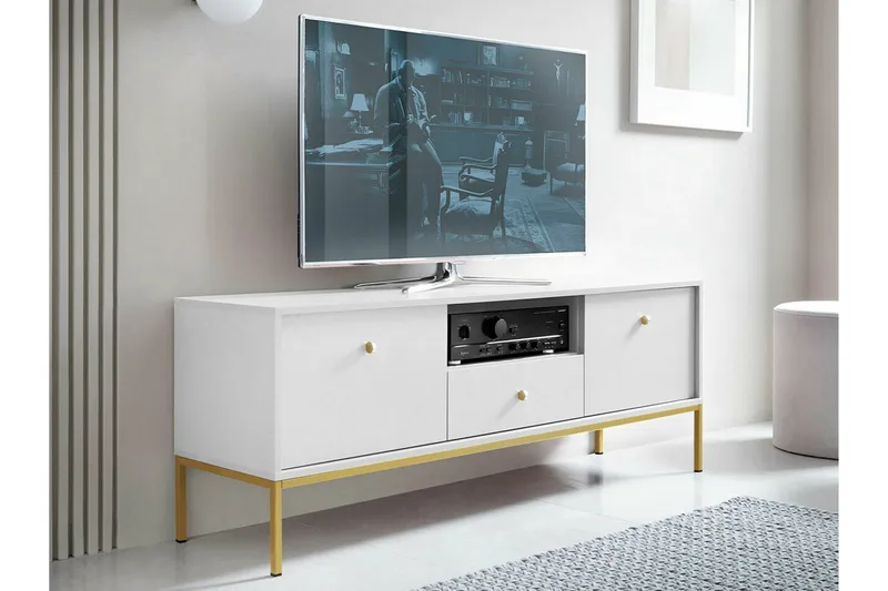 Klinkerville Gulvstående TV-benk 154 cm med Oppbevaring i Malt Tre - Hvit - Møbler - TV- & Mediamøbler - TV benk & mediabenk