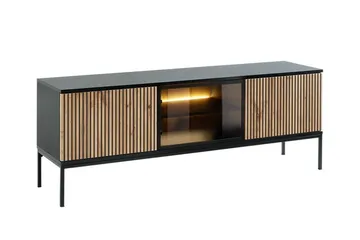 Klinkerville TV-benk med Belysning 39 cm dyp 56 cm bred - Svart Tre / Glass / Ribbet - Møbler - TV- & Mediamøbler - TV-skap