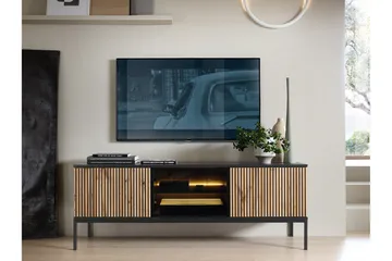 Klinkerville TV-benk med Belysning 39 cm dyp 56 cm bred - Svart Tre / Glass / Ribbet - Møbler - TV- & Mediamøbler - TV-skap