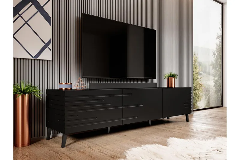 Novaj Gulvstående TV-benk 40 cm med Oppbevaring i Malt Tre - Svart - Møbler - TV- & Mediamøbler - TV benk & mediabenk