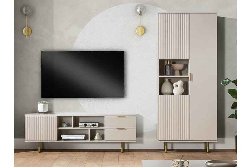 Staffin Gulvstående TV-benk 150 cm med Oppbevaring i Malt Tre - Beige - Møbler - TV- & Mediamøbler - TV benk & mediabenk