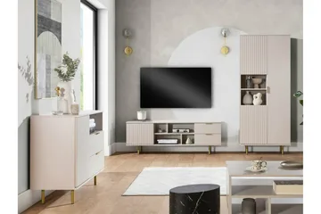 Staffin Gulvst ående TV-benk 150 cm med Oppbevaring i Malt Tre - Beige - Møbler - TV- & Mediamøbler - TV benk & mediabenk