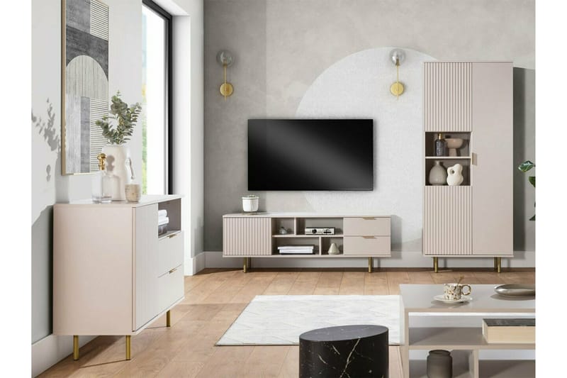 Staffin Gulvstående TV-benk 150 cm med Oppbevaring i Malt Tre - Beige - Møbler - TV- & Mediamøbler - TV benk & mediabenk
