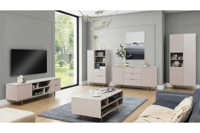 Staffin Gulvstående TV-benk 150 cm med Oppbevaring i Malt Tre - Beige - Møbler - TV- & Mediamøbler - TV benk & mediabenk