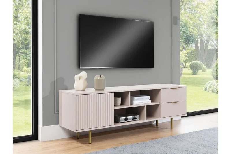 Staffin Gulvstående TV-benk 150 cm med Oppbevaring i Malt Tre - Beige - Møbler - TV- & Mediamøbler - TV benk & mediabenk
