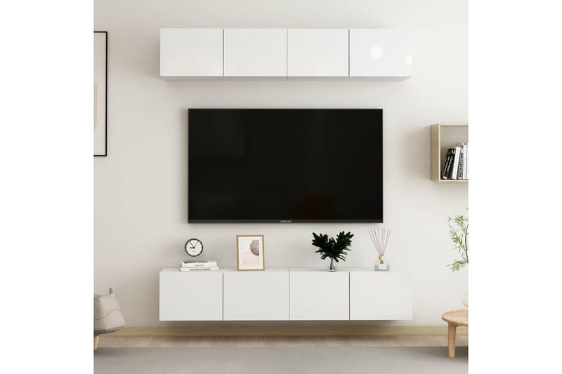 TV-benk 4 stk høyglans hvit 80x30x30 cm sponplate - Hvit - TV-skap