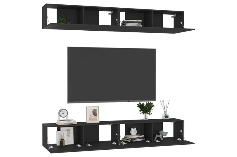 TV-benk 4 stk svart 100x30x30 cm sponplate - Svart - TV-skap