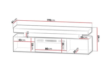 TV-benk Glenndale med oppbevaring + LED-kamin + Belysning 190 cm - Svart - Møbler - TV- & Mediamøbler - TV-skap