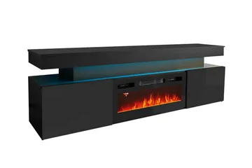 TV-benk Glenndale med oppbevaring + LED-kamin + Belysning 190 cm - Svart - Møbler - TV- & Mediamøbler - TV benk & mediabenk