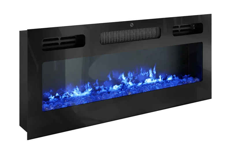 TV-benk Glenndale med oppbevaring + LED-kamin + Belysning 190 cm - Svart - Møbler - TV- & Mediamøbler - TV benk & mediabenk