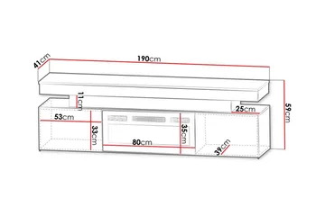TV-benk Glenndale med oppbevaring + LED-kamin + Belysning 190 cm - Svart - Møbler - TV- & Mediamøbler - TV benk & mediabenk