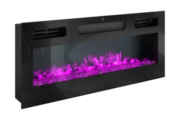 TV-benk Glenndale med oppbevaring + LED-kamin + Belysning 190 cm - Svart - Møbler - TV- & Mediamøbler - TV benk & mediabenk