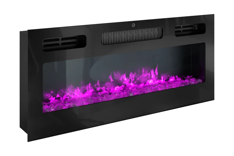 TV-benk Glenndale med oppbevaring + LED-kamin + Belysning 190 cm - Svart - Møbler - TV- & Mediamøbler - TV benk & mediabenk