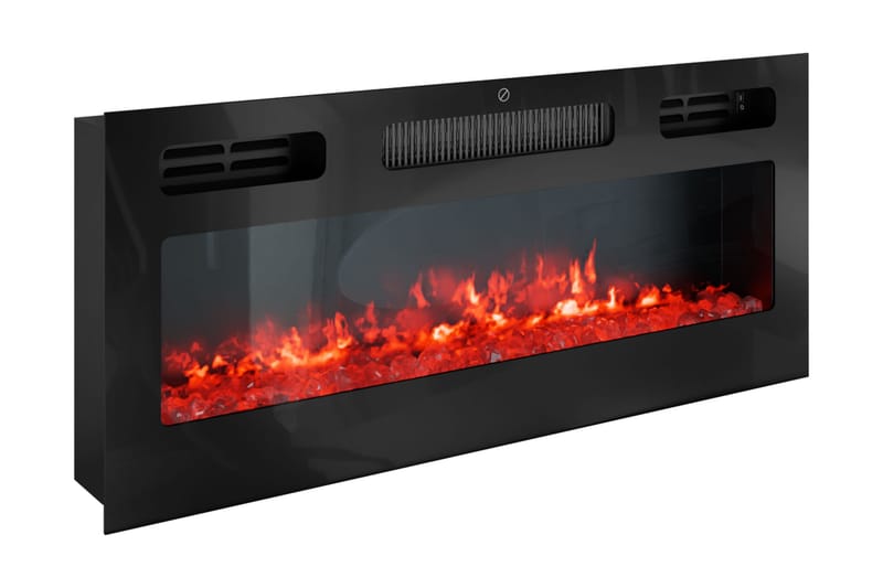 TV-benk Glenndale med oppbevaring + LED-kamin + Belysning 190 cm - Svart - Møbler - TV- & Mediamøbler - TV benk & mediabenk