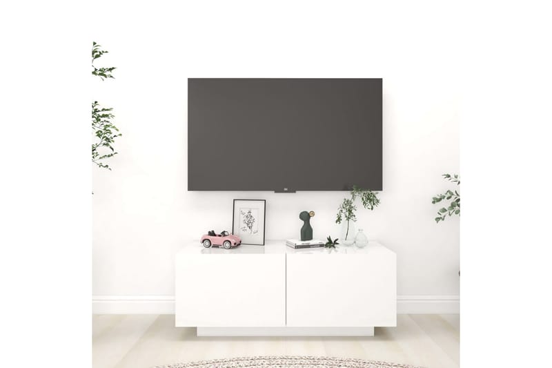 TV-benk høyglans hvit 100x35x40 cm sponplate - Hvit - TV-skap