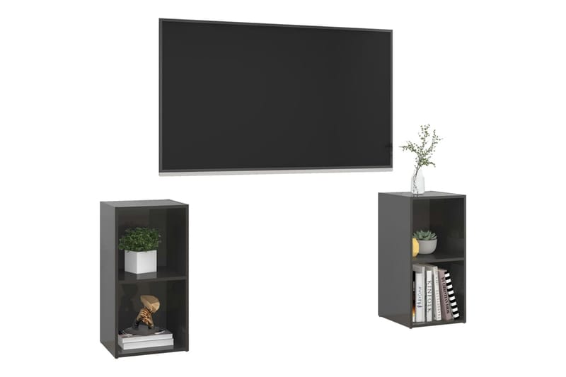 TV-benker 2 stk høyglans gr�å 72x35x36,5 cm sponplate - Grå - TV-skap