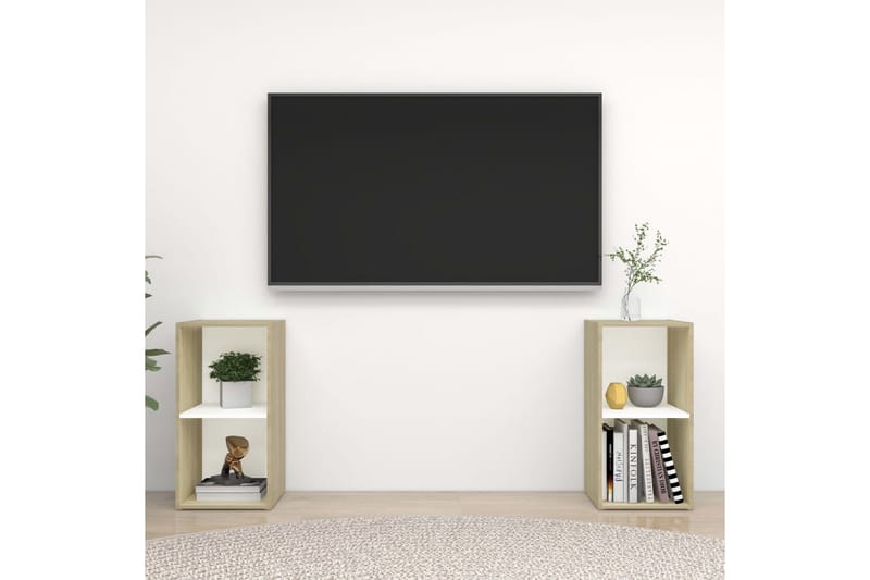 TV-benker 2 stk hvit og sonoma eik 72x35x36,5 cm sponplate - Beige - TV-skap