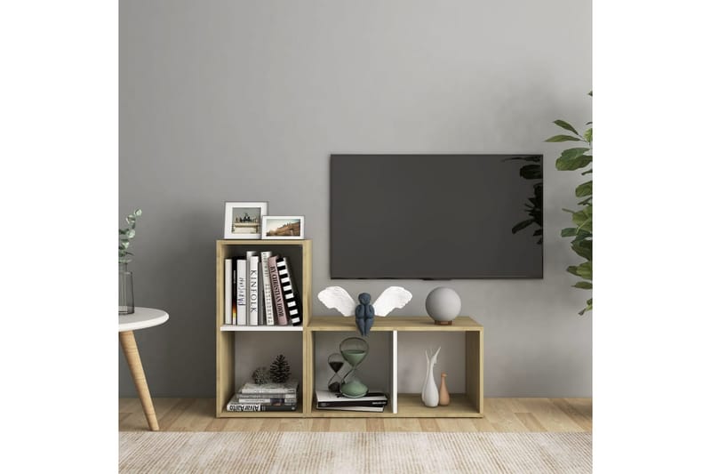 TV-benker 2 stk hvit og sonoma eik 72x35x36,5 cm sponplate - Beige - TV-skap