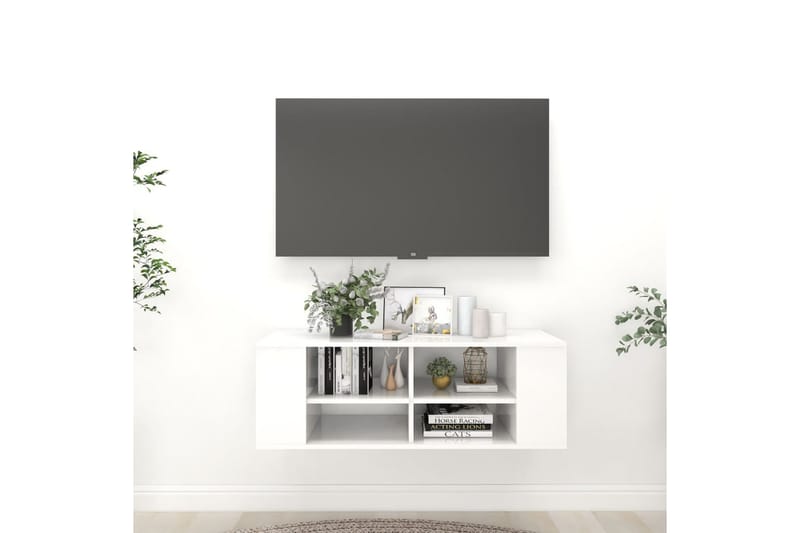 Vegghengt TV-benk høyglans hvit 102x35x35 cm sponplate - Hvit - TV-skap