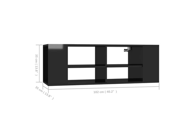 Vegghengt TV-benk høyglans svart 102x35x35 cm sponplate - Svart - TV-skap
