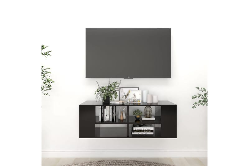 Vegghengt TV-benk svart 102x35x35 cm sponplate - Svart - TV-skap