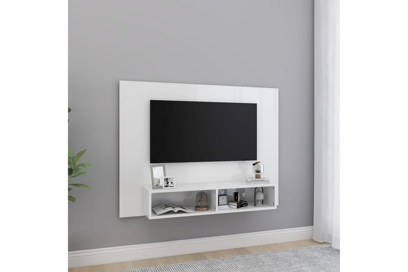 Veggmontert TV-benk høyglans hvit 120x23,5x90 cm sponplate - Hvit - TV-skap