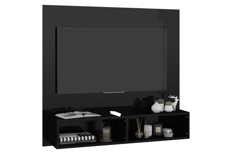 Veggmontert TV-benk høyglans svart 102x23,5x90 cm sponplate - Svart - TV-skap
