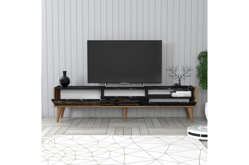 Valensiya TV-benk 180 cm - Valnøtt/Svart/Marmor - Møbler - TV- & Mediamøbler - TV benk & mediabenk