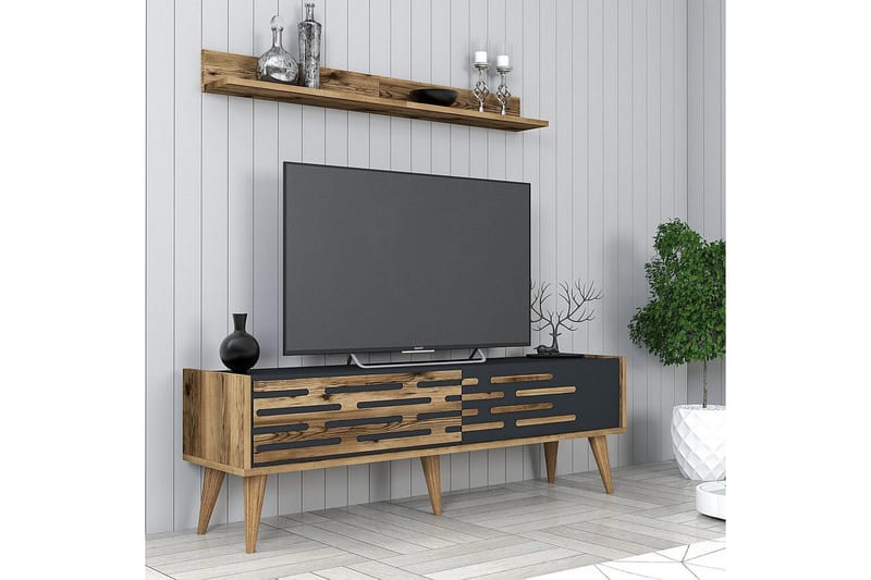 Valensiya TV-møbelsett 140x45 cm - Valnøtt/Antrasitt - Møbler - TV- & Mediamøbler - TV-møbelsett