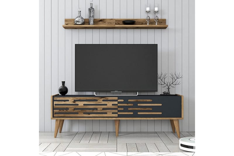 Valensiya TV-møbelsett 140x45 cm - Valnøtt/Antrasitt - Møbler - TV- & Mediamøbler - TV-møbelsett