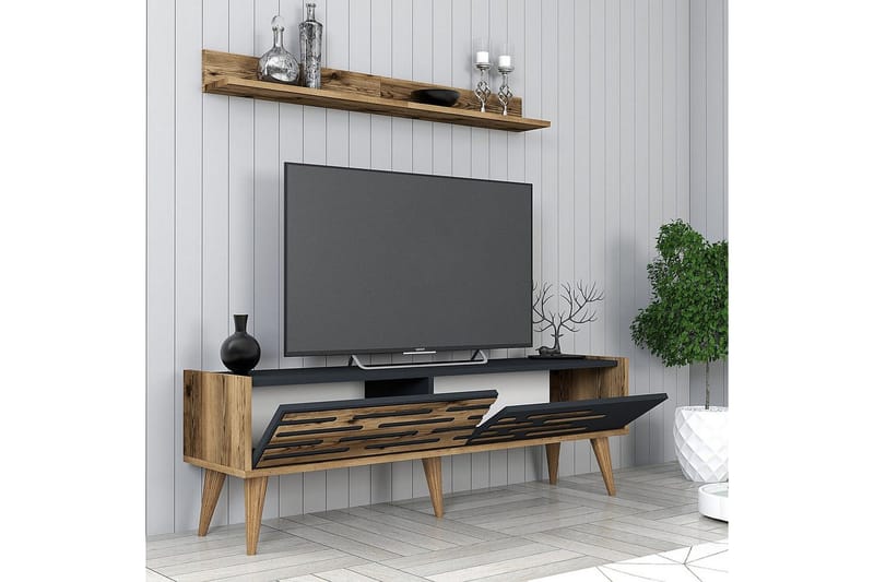 Valensiya TV-møbelsett 140x45 cm - Valnøtt/Antrasitt - Møbler - TV- & Mediamøbler - TV-møbelsett