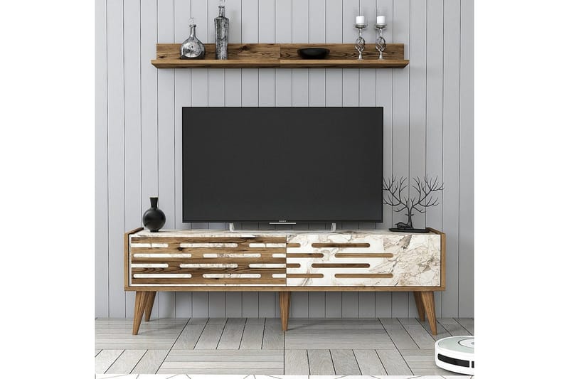 Valensiya TV-møbelsett 140x45 cm - Valnøtt/Hvit/Marmor - Møbler - TV- & Mediamøbler - TV-møbelsett