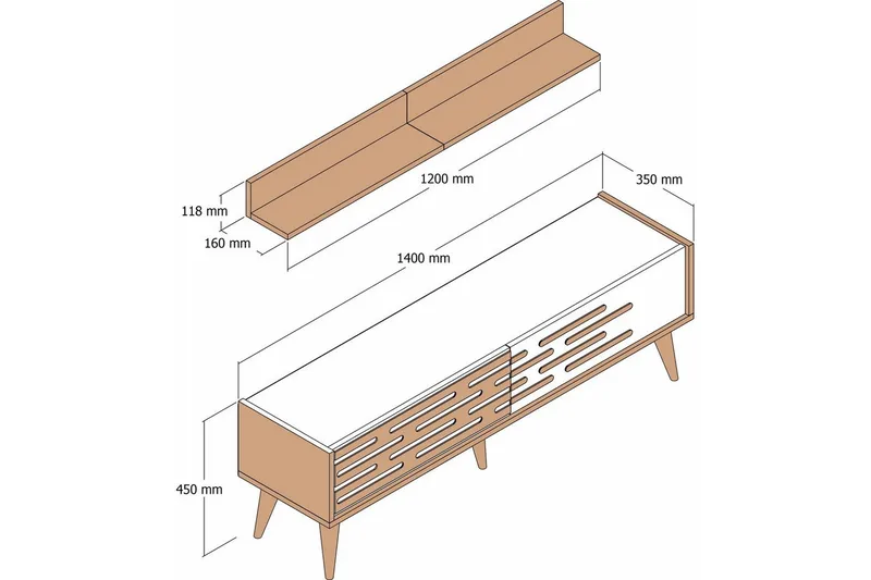 Valensiya TV-møbelsett 140x45 cm - Valnøtt/Hvit/Marmor - Møbler - TV- & Mediamøbler - TV-møbelsett
