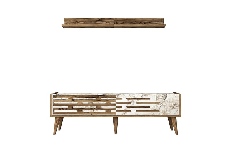Valensiya TV-møbelsett 140x45 cm - Valnøtt/Hvit/Marmor - Møbler - TV- & Mediamøbler - TV-møbelsett