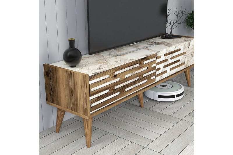 Valensiya TV-møbelsett 140x45 cm - Valnøtt/Hvit/Marmor - Møbler - TV- & Mediamøbler - TV-møbelsett