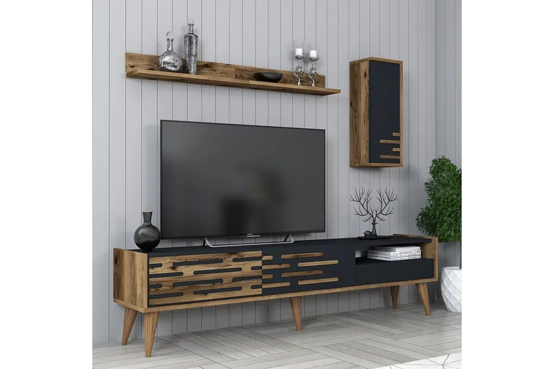 Valensiya TV-skap 180 cm - Valnøtt/Antrasitt - Møbler - TV- & Mediamøbler - TV-møbelsett