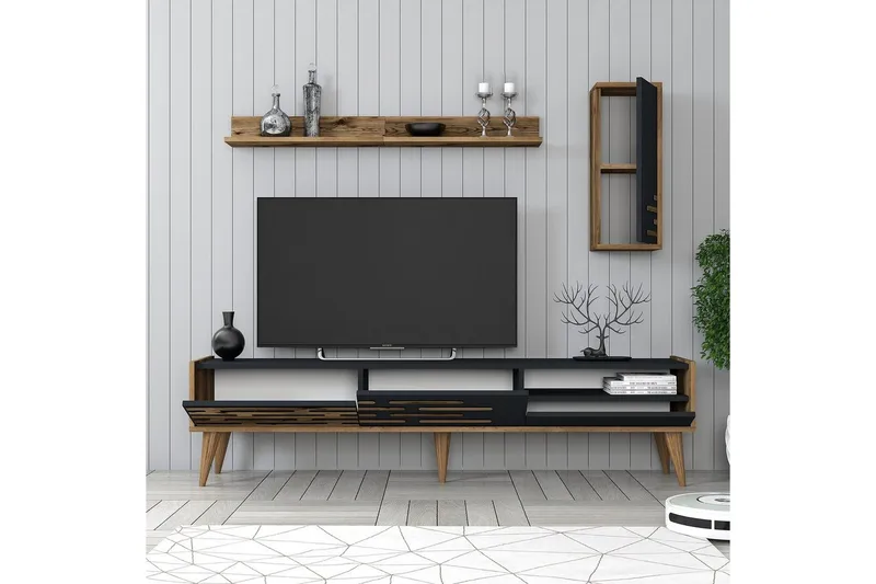 Valensiya TV-skap 180 cm - Valnøtt/Antrasitt - Møbler - TV- & Mediamøbler - TV-møbelsett