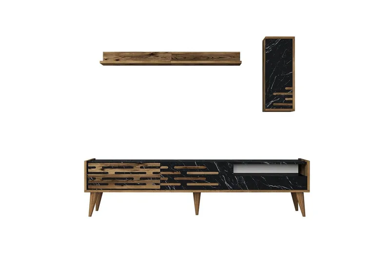 Valensiya TV-skap 180 cm, Valnøtt/Sort/Marmor