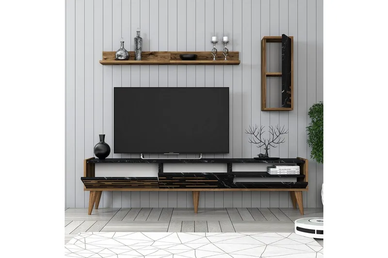 Valensiya TV-skap 180 cm - Valnøtt/Sort/Marmor - Møbler - TV- & Mediamøbler - TV-skap
